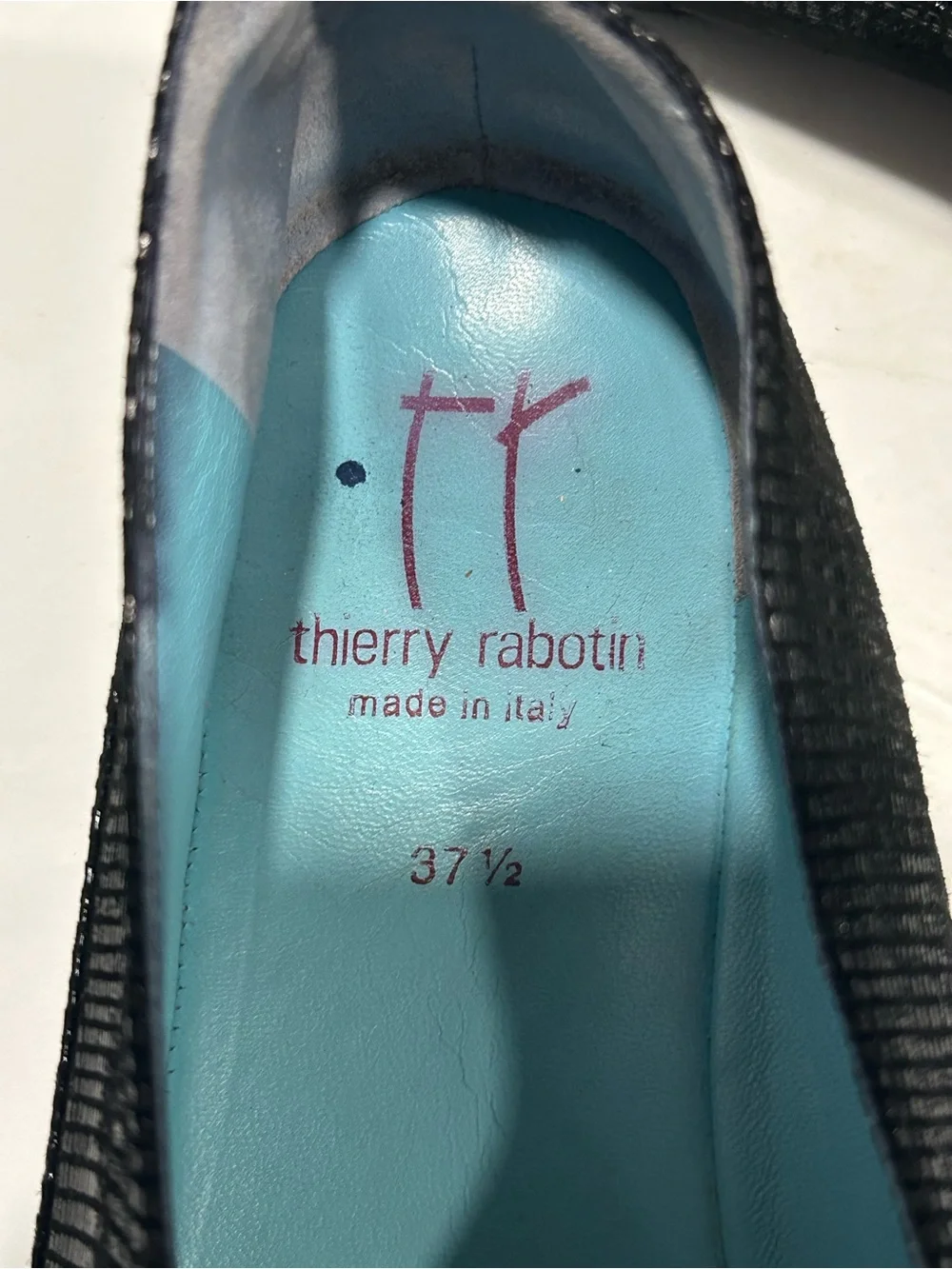 Thierry Rabotin Black Textured Lizard Embossed Sacchetto Flats 37.5 US 7.5/7